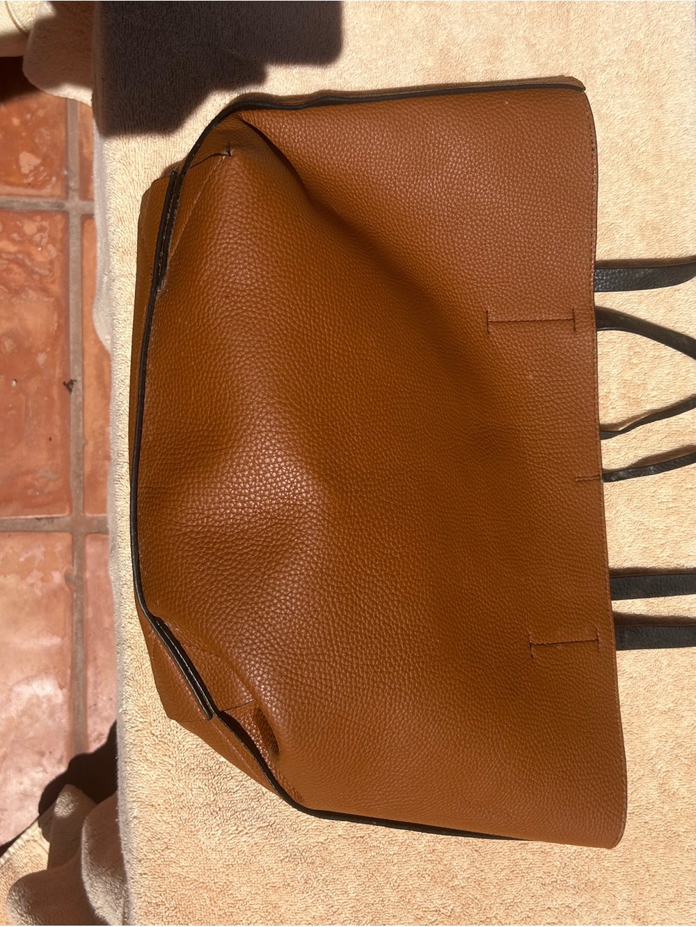 GUESS Reversible Tote Bag Cognac Brown Black Large Inside Out Shopper Handbag